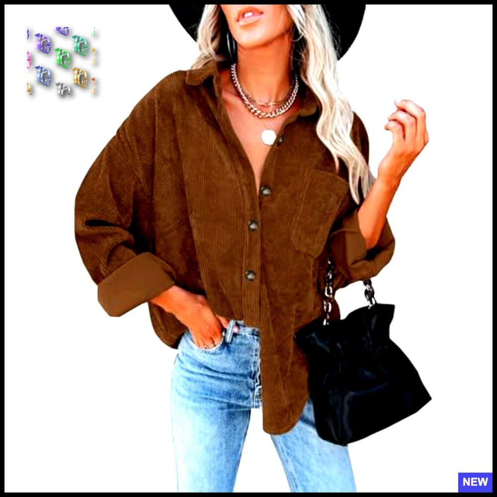 Corduroy Shacket Button Down Oversized Casual Lon… - image 3